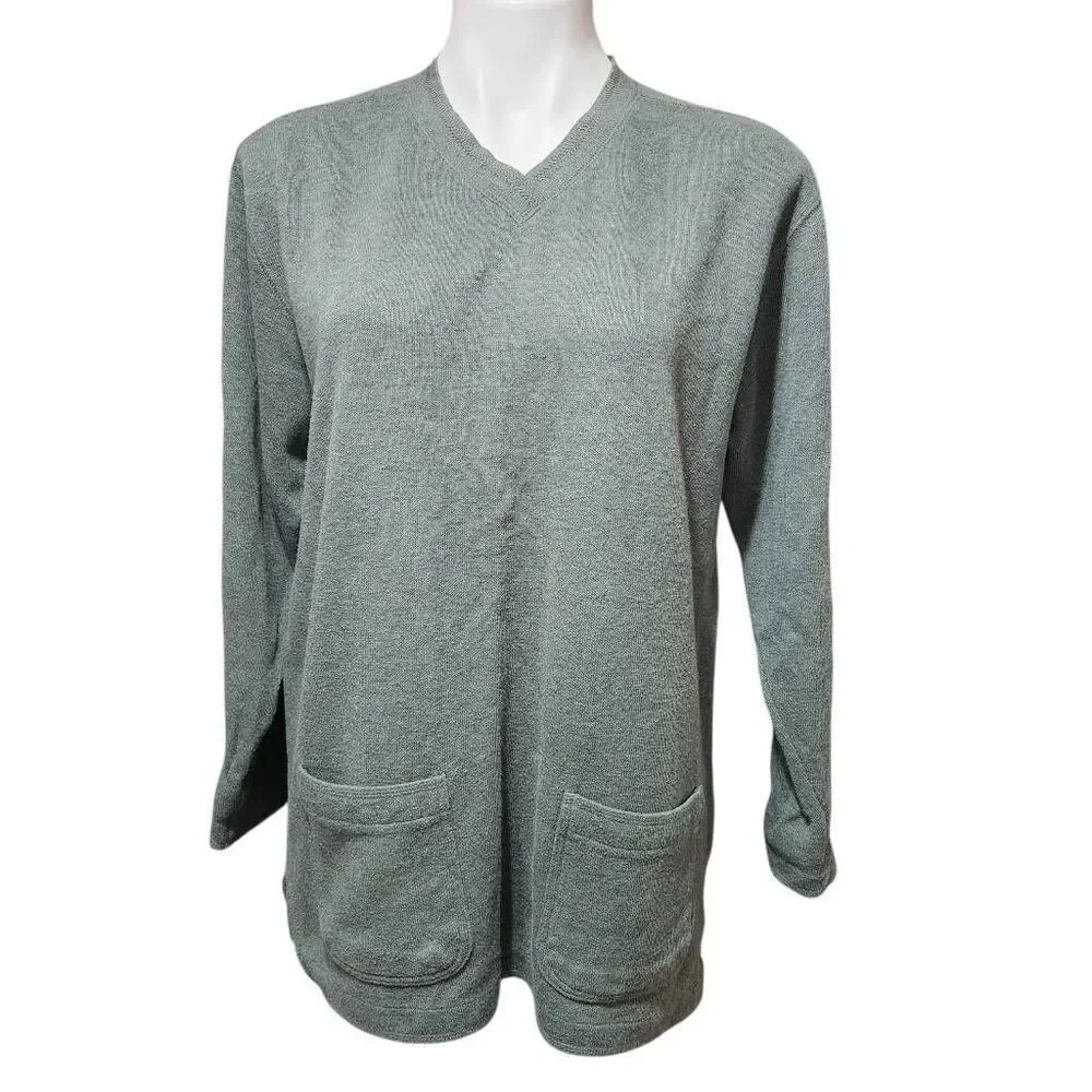 Liz Claiborne Liz & Co green tunic sweater lagenlook pockets cotton medium‎